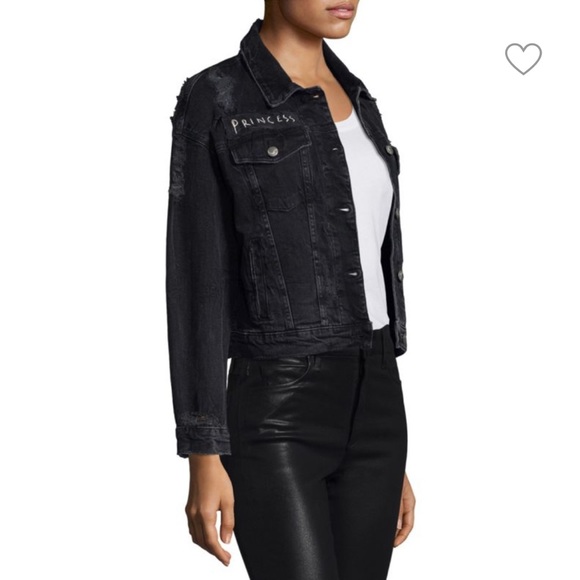 Taylor Hill x JOE’S JEANS Princess Black Distressed Denim Cropped Jacket EUC M - Picture 10 of 12